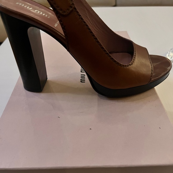 Miu Miu Platform Open toe Slingback Brown Leather Sandal - Size 40 - Picture 5 of 5